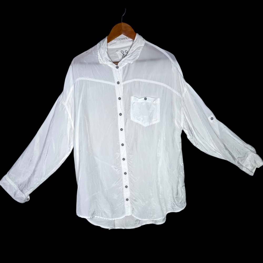 Johnny Was Pete & Greta White Button Down Oversized Tunic Top Minimalist BOHO S